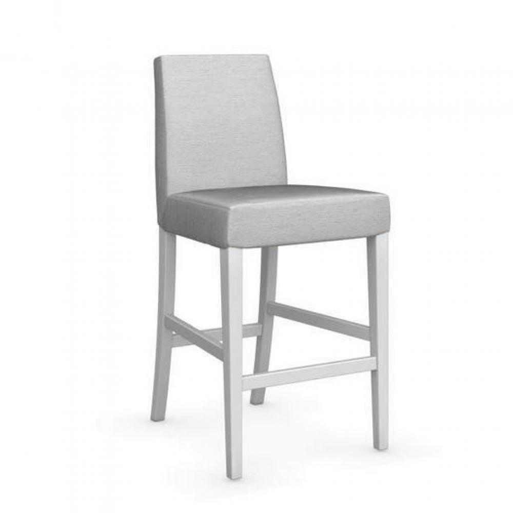 Chaise de bar LATINA piétement hêtre laqué blanc assise tissu sable