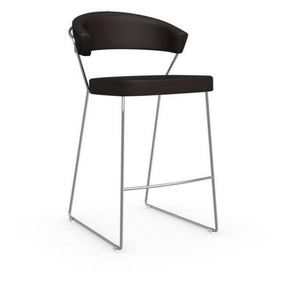 Chaise de bar NEW YORK design italienne structure acier chromé assise cuir café