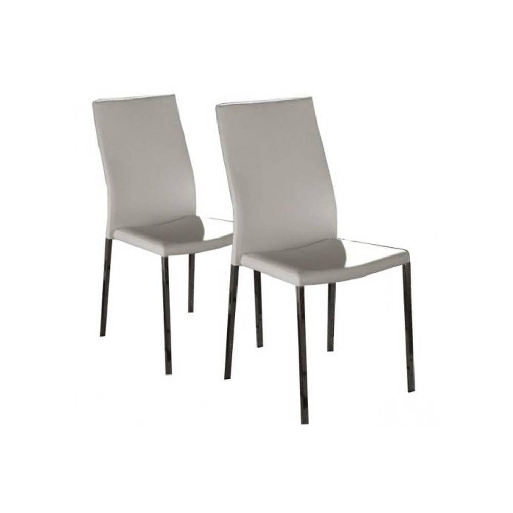 Lot de 2 chaises design HELLEN polyuréthane façon cuir blanc et acier chromé