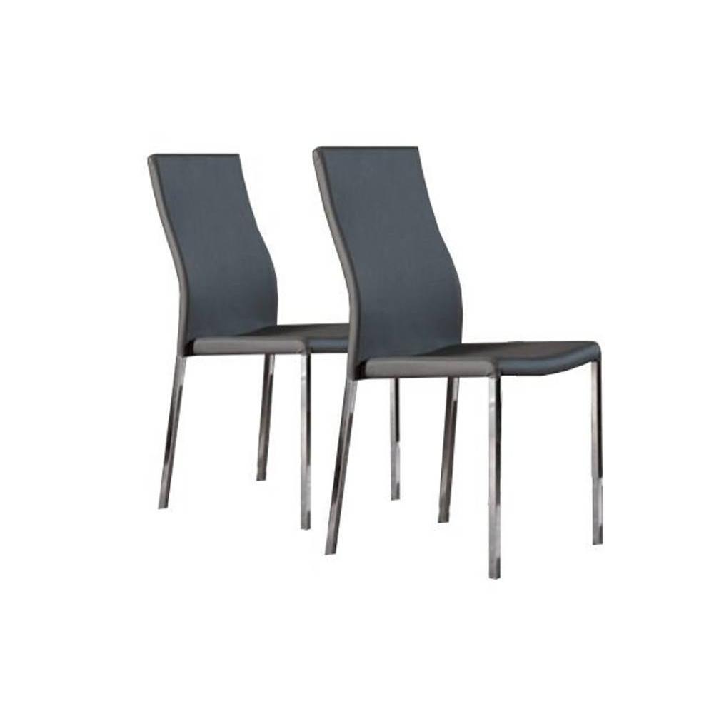 Lot de 2 chaises design HELLEN polyuréthane façon cuir gris et acier chromé