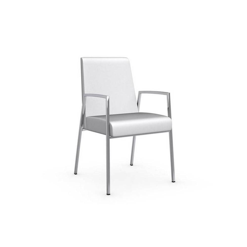 Chaise AMSTERDAM avec accoudoirs structure acier chromé assise cuir blanc