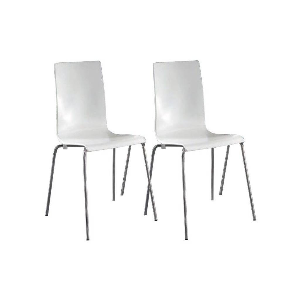 Lot de 2 chaises KRIS blanches empilables piétement en métal.