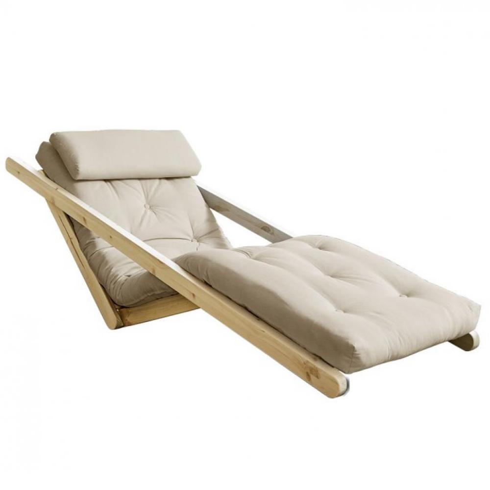 Chaise longue futon scandinave VIGGO pin massif coloris beige couchage 70*200 cm.