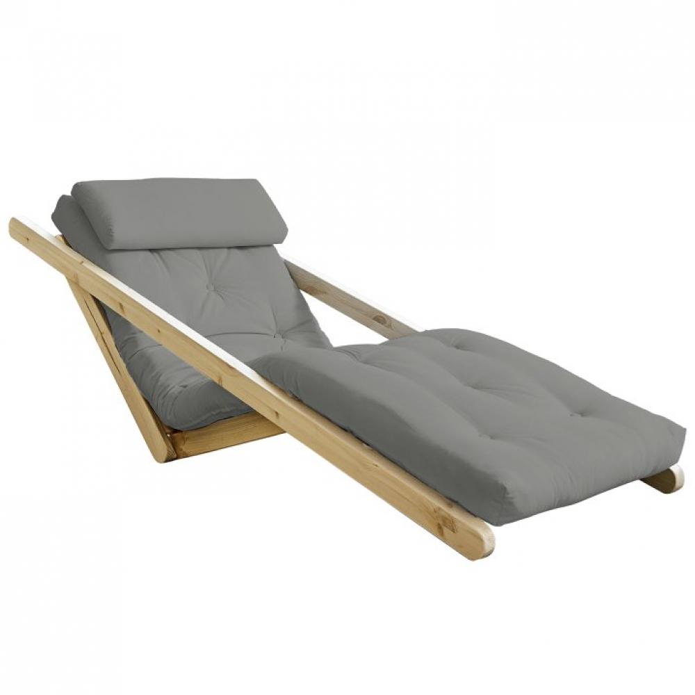Chaise longue futon scandinave VIGGO pin massif coloris gris couchage 70*200 cm.
