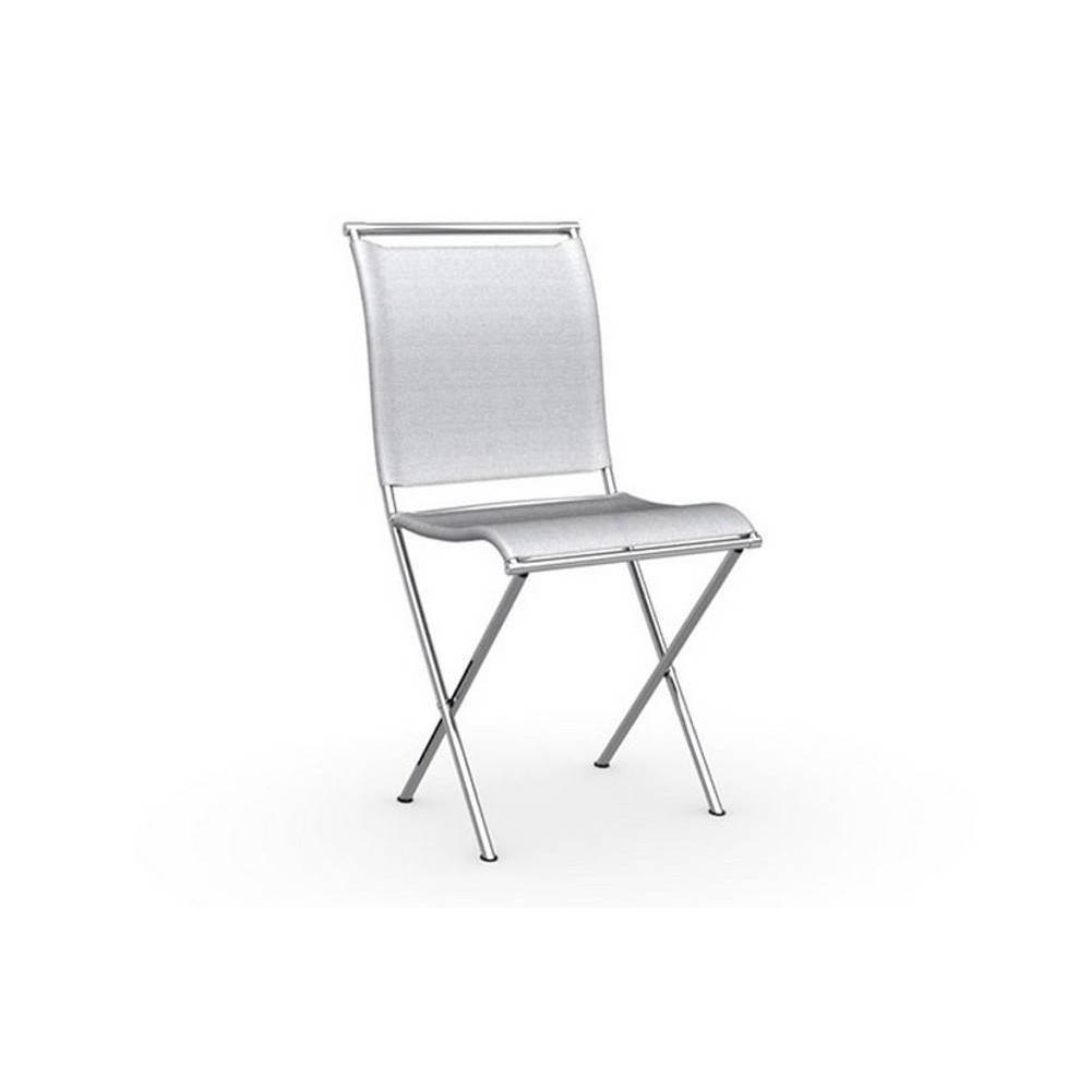 Chaise pliante design AIR FOLDING structure acier chromé assise tissu gris