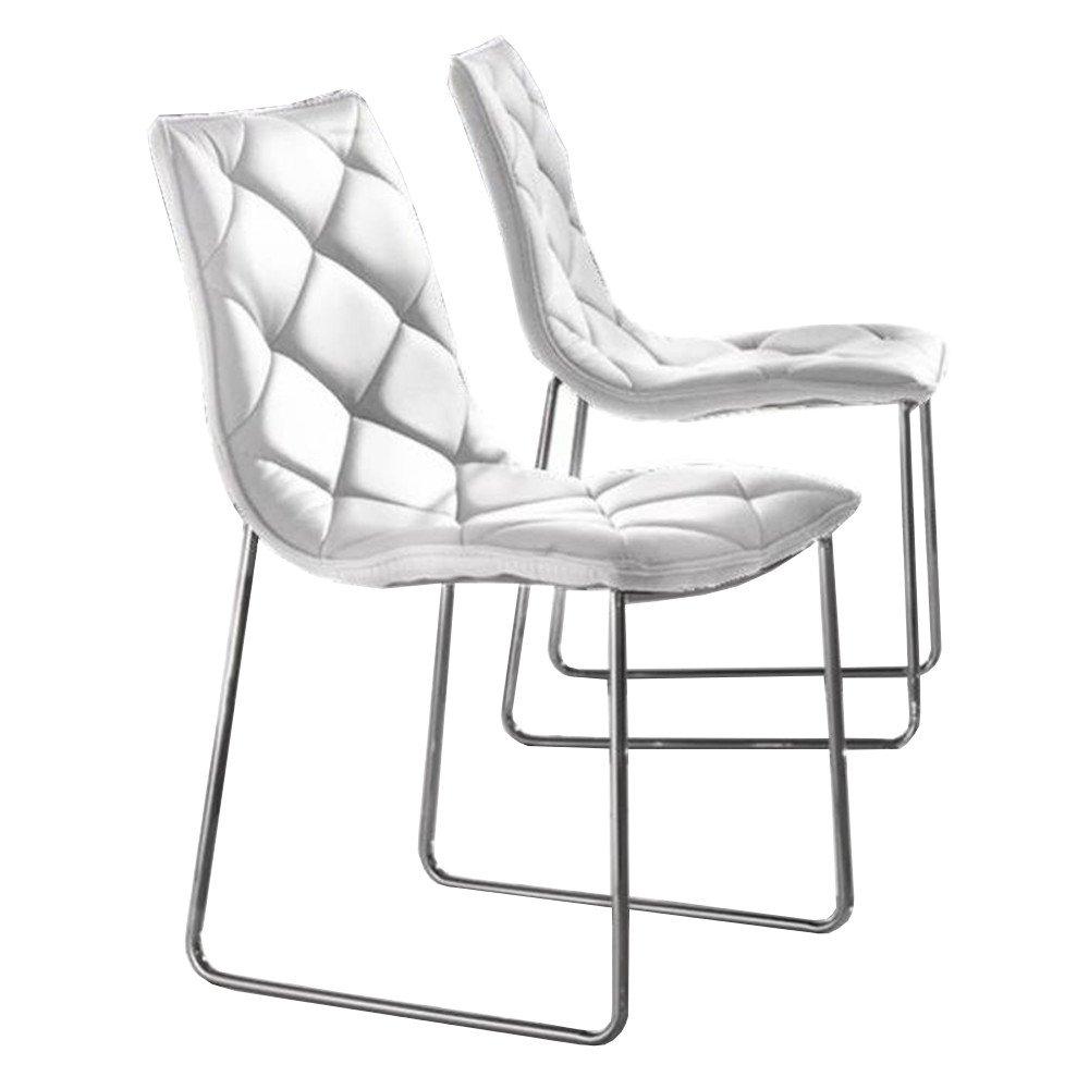 Lot de 2 chaises TOSCANE polyuréthane façon cuir blanc piétement acier chromé