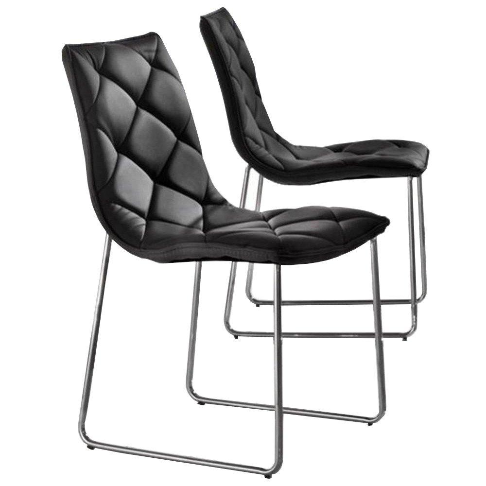 Lot de 2 chaises TOSCANE en tissu enduit façon cuir noir piétement acier chromé