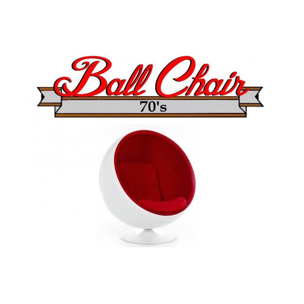 Fauteuil boule, Ball chair coque blanche / intérieur velours rouge. Design 70's.