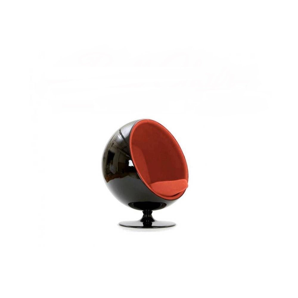 Fauteuil boule, Ball chair coque noir / intérieur velours orange. Design 70's.