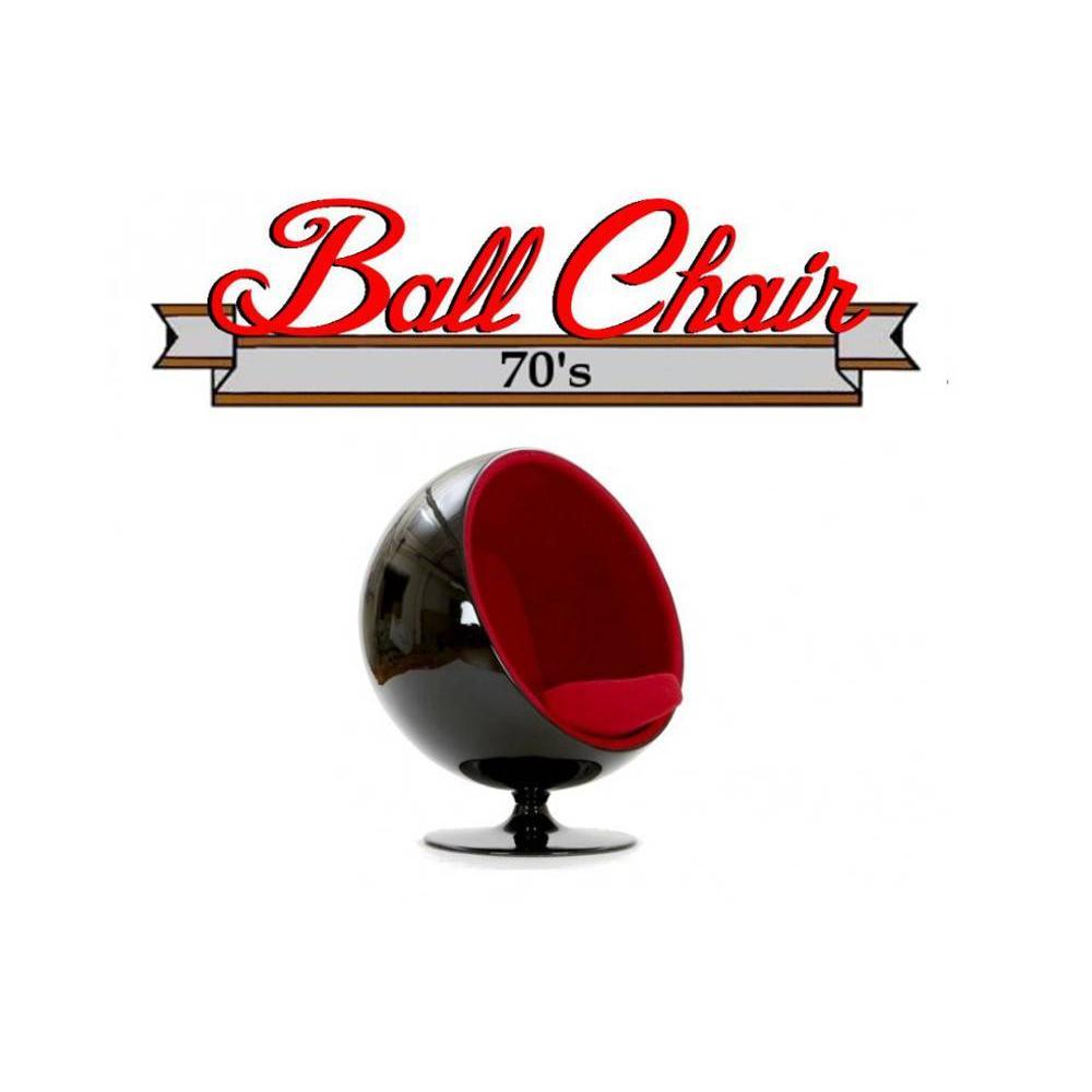 Fauteuil boule, Ball chair coque noir / intérieur velours rouge. Design 70's.