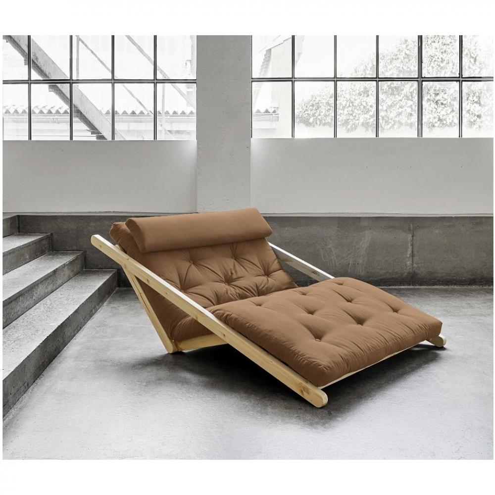 Fauteuil futon style scandinave VIGGO pin massif tissu mocca couchage 120*200 cm.
