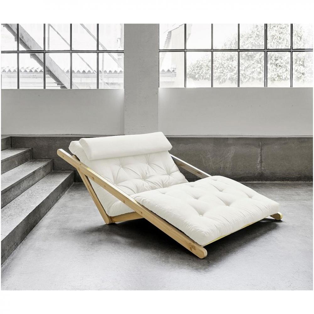 Fauteuil futon style scandinave VIGGO pin massif tissu naturel couchage 120*200 cm.