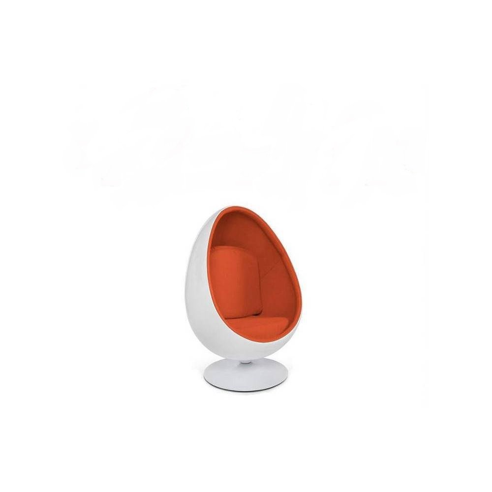Fauteuil pivotant Oeuf, Egg chair coque blanche / intérieur velours orange Design 70's.