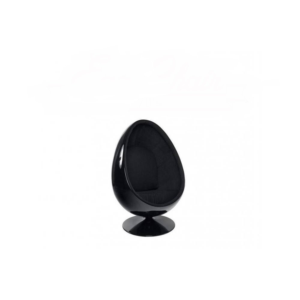 Fauteuil pivotant Oeuf, Egg chair coque noir / intérieur velours noir Design 70's.