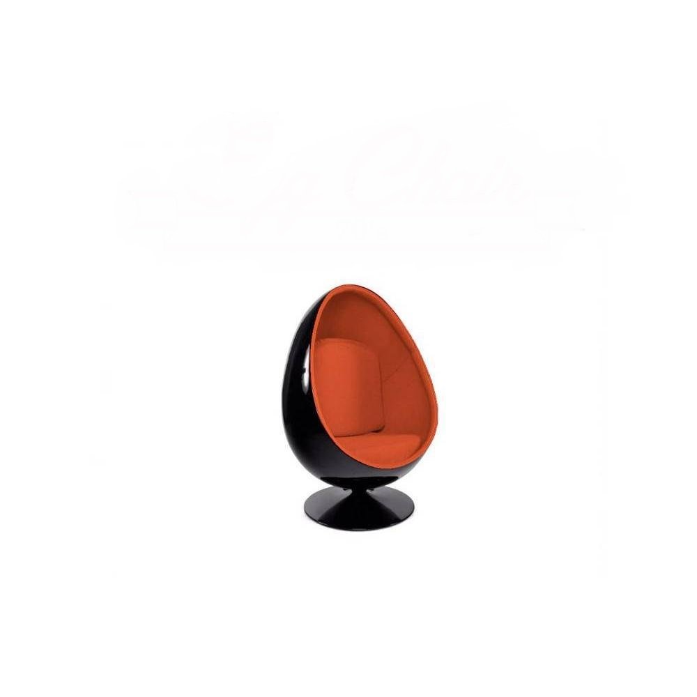 Fauteuil pivotant Oeuf, Egg chair coque noir / intérieur velours orange. Design 70's.