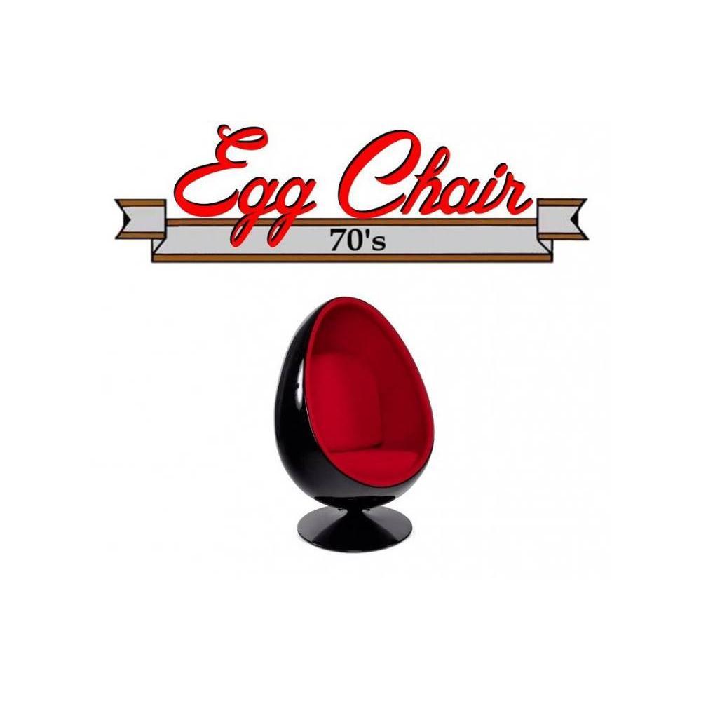 Fauteuil pivotant Oeuf, Egg chair coque noir / intérieur velours rouge. Design 70's.