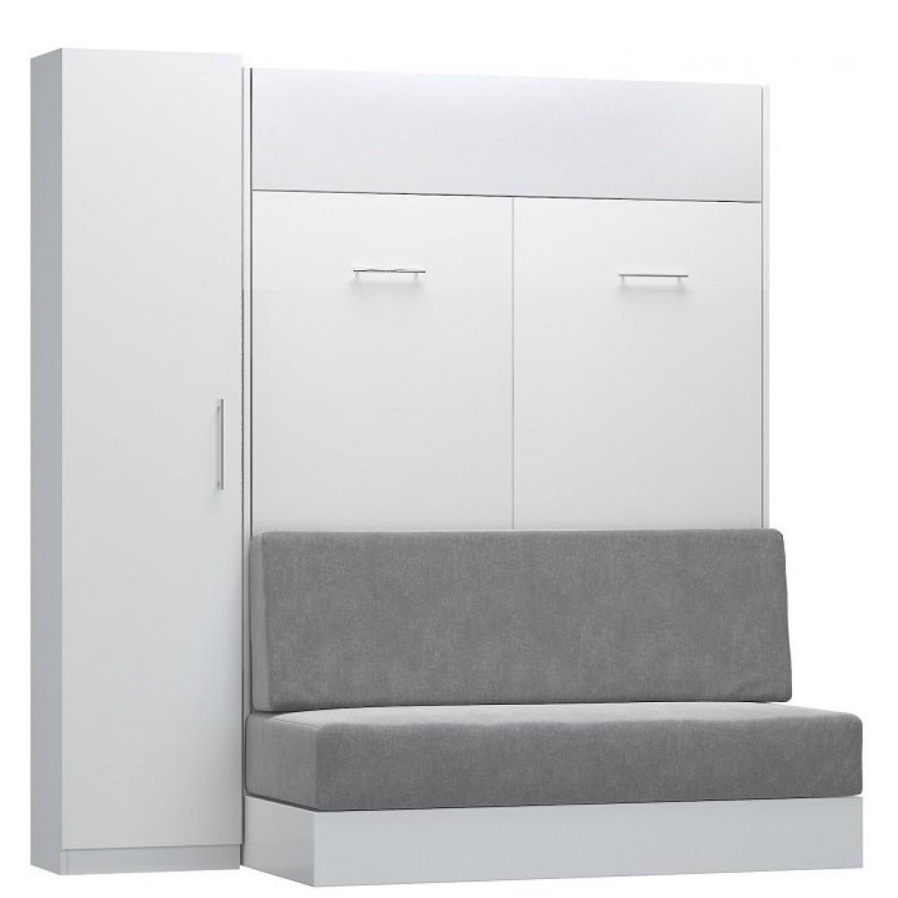 Composition lit escamotable blanc mat DYNAMO SOFA canapé intégré gris Couchage 140 x 200 cm colonne 