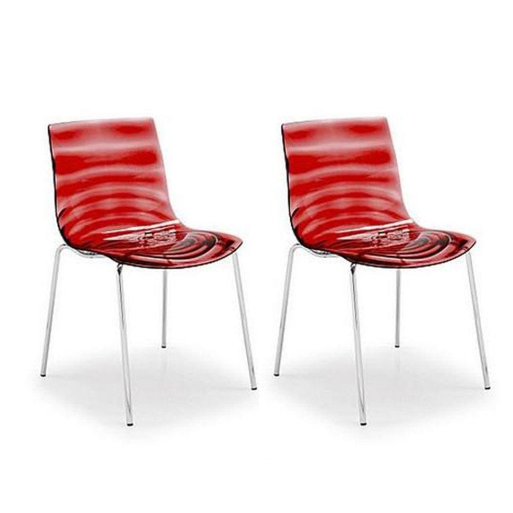 Lot de 2 chaises design l'EAU rouge transparente