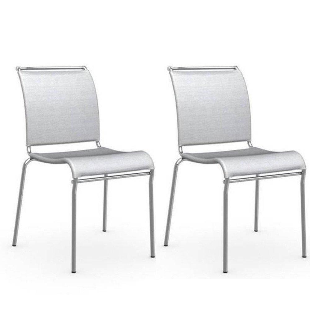 Lot de 2 chaises italienne AIR structure acier chromé assise tissu gris