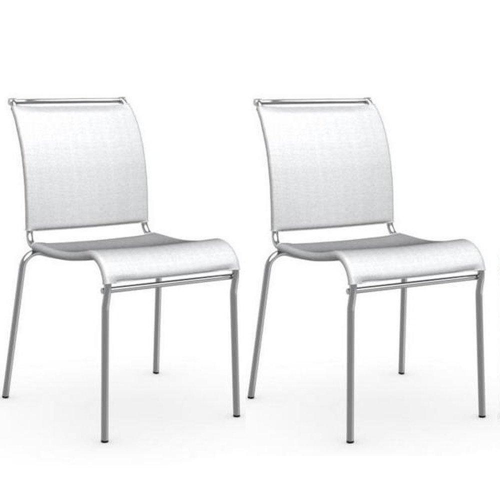 Lot de 2 chaises italienne AIR structure acier chromé assise tissu blanc optique