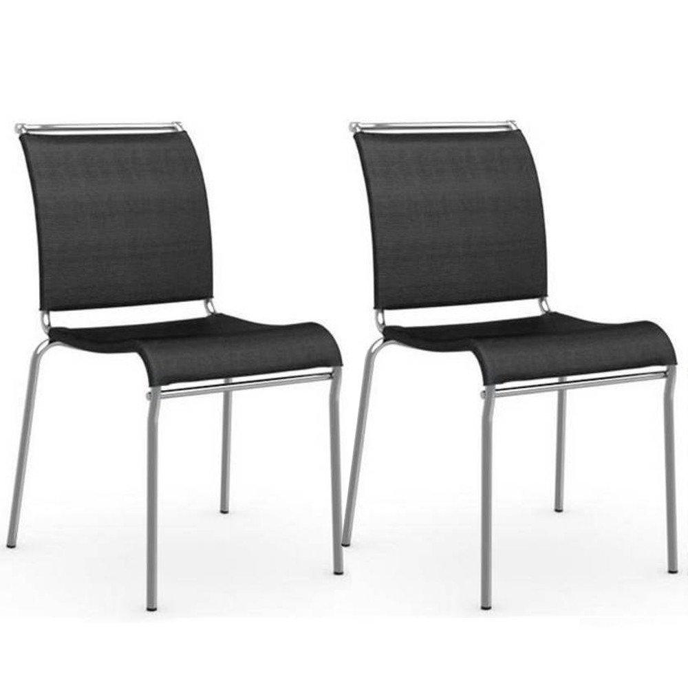 Lot de 2 chaises italienne AIR structure acier chromé assise tissu noir net