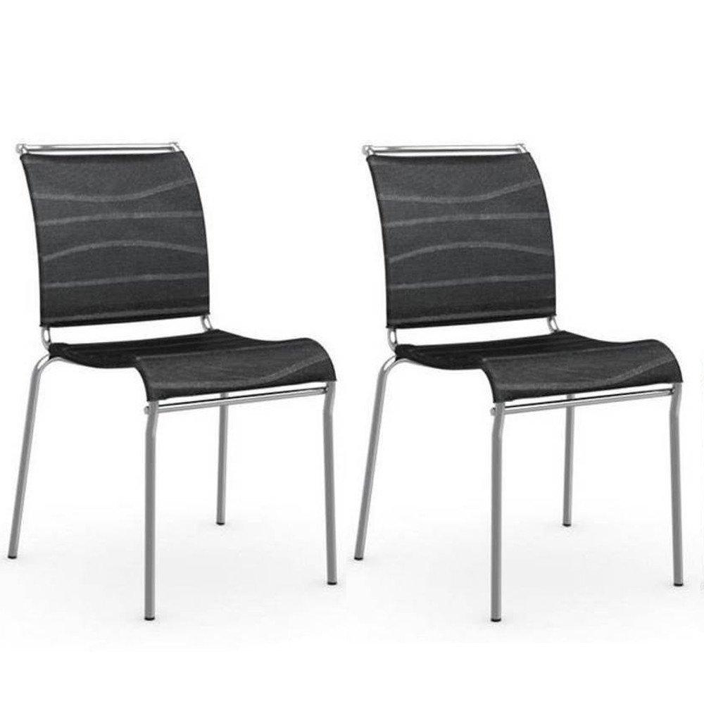 Lot de 2 chaises italienne AIR structure acier chromé assise tissu noir tarifa
