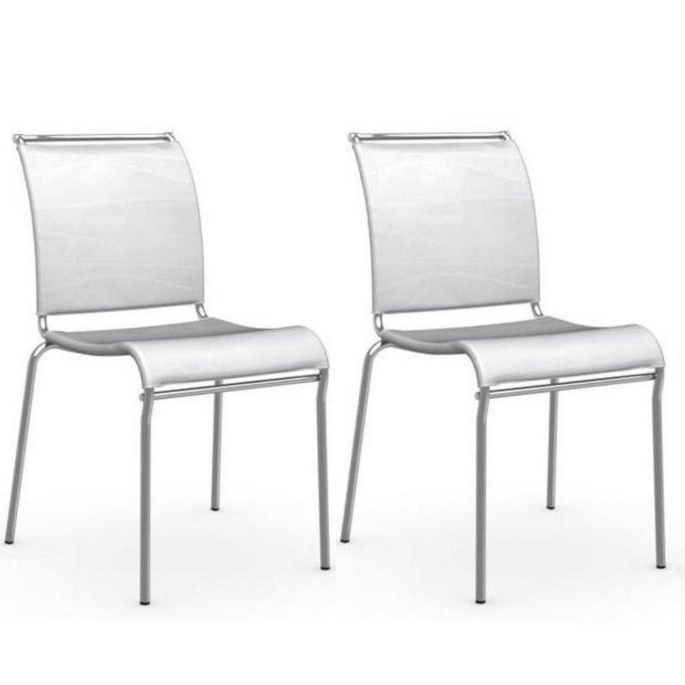 Lot de 2 chaises italienne AIR structure acier chromé assise tissu blanc tarifa