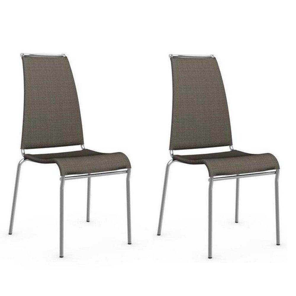 Lot de 2 chaises italienne AIR HIGH structure acier chromé assise tissu sahara