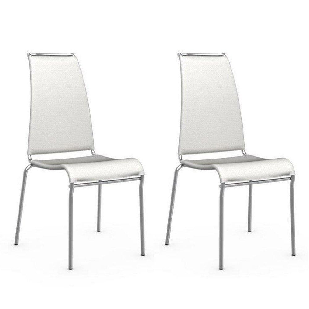 Lot de 2 chaises italienne AIR HIGH structure acier chromé assise tissu blanc