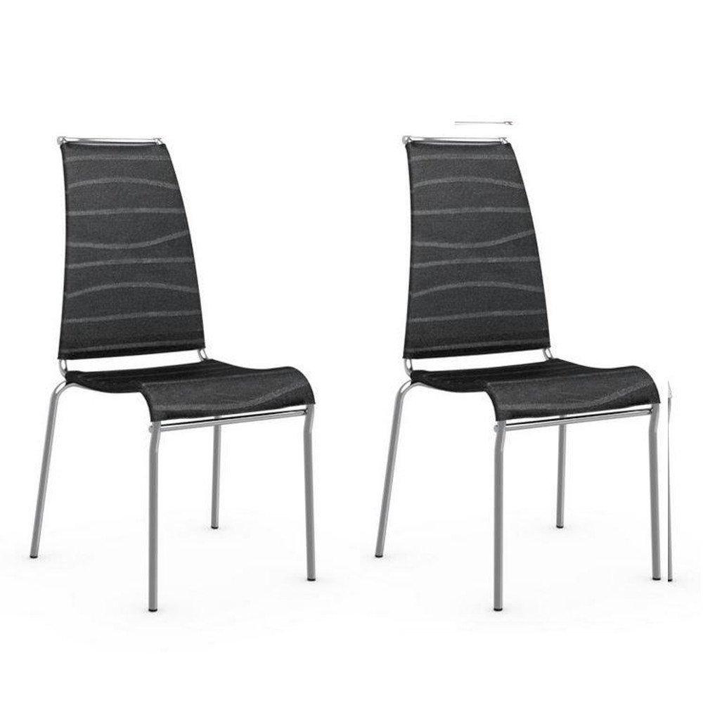 Lot de 2 chaises italienne AIR HIGH structure acier chromé assise tissu noir