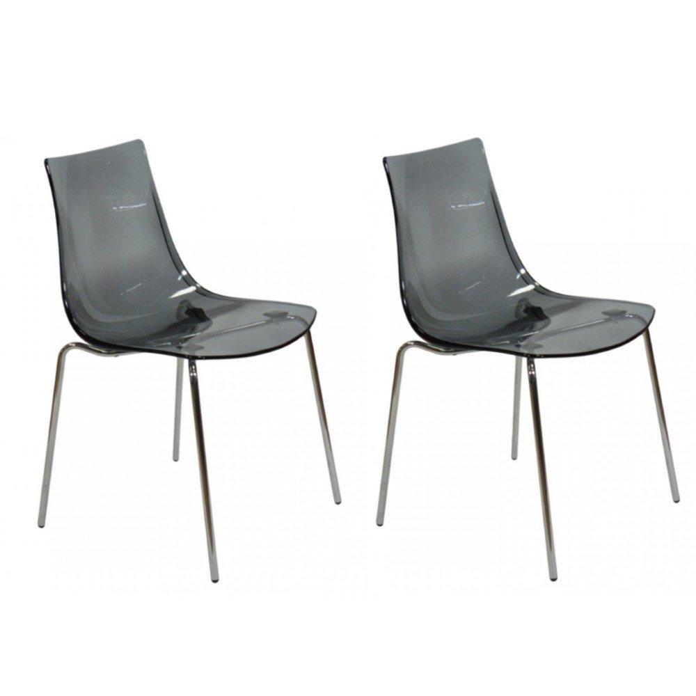 Lot de 2 chaises ORBITAL empilables design acrylique fumé piétement chromé