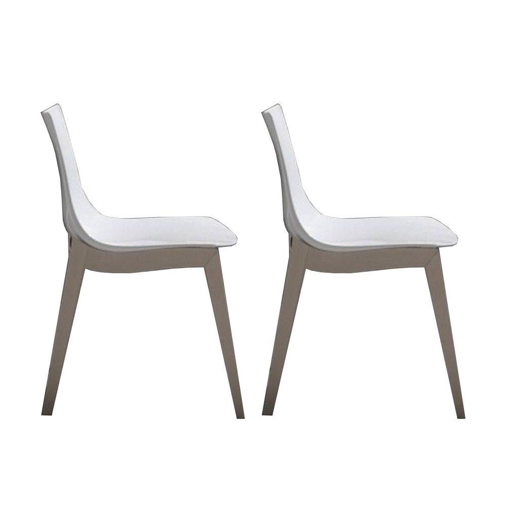 Lot de 2 chaises ORBITAL WOOD design blanc brillant piétement hêtre blanchi