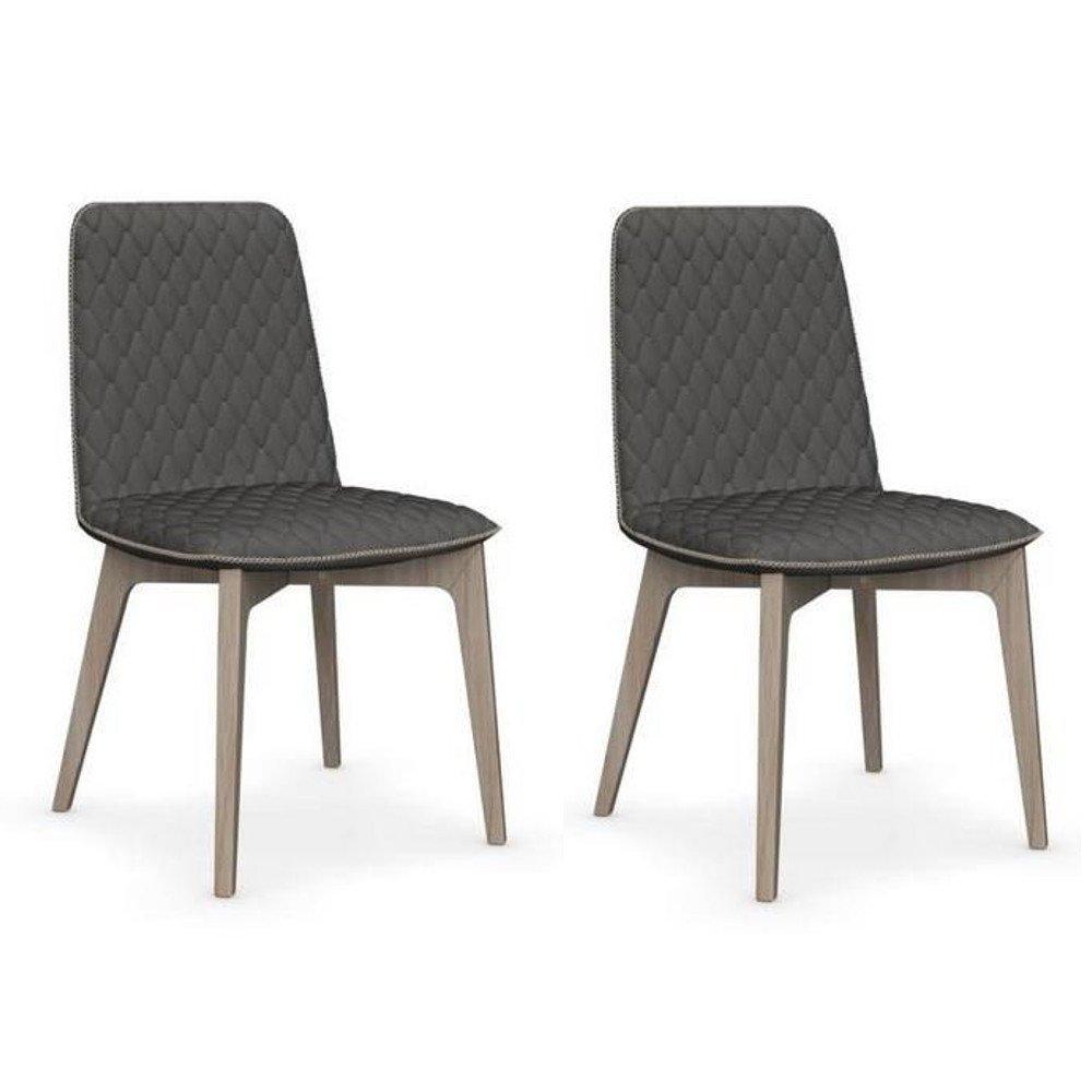 Lot de 2 chaises SAMI piétement bois naturel assise tissu gris foncé