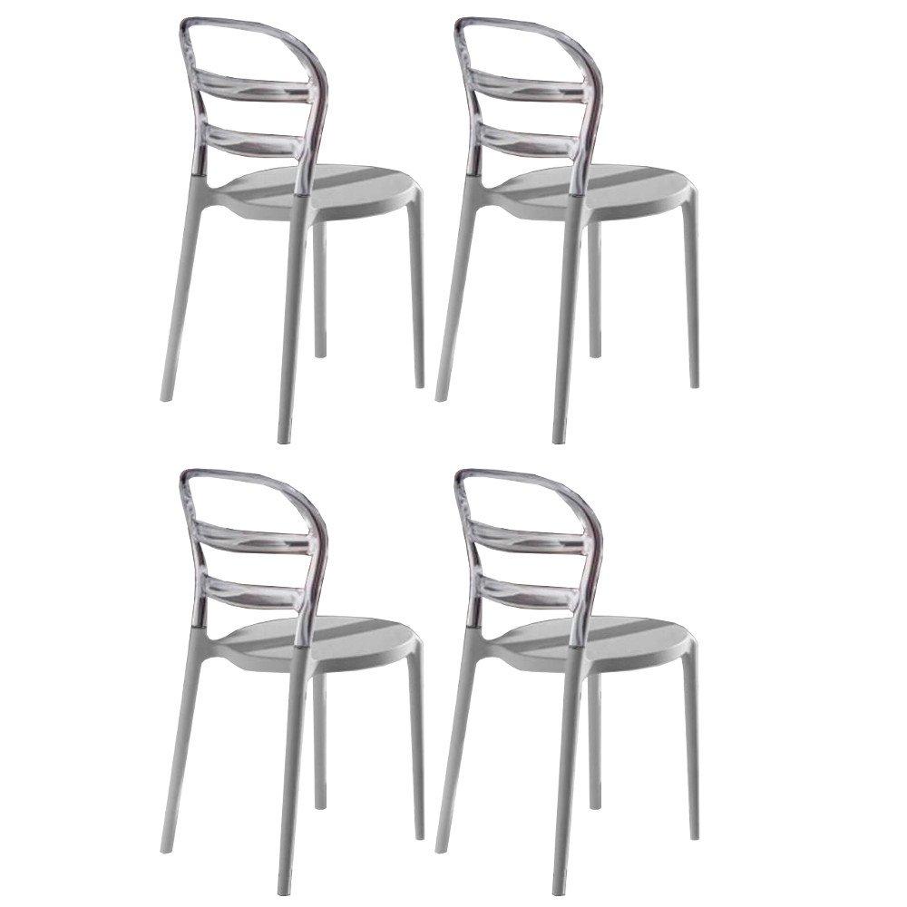 Lot de 4 chaises design DEJAVU en polycarbonate transparent et blanc