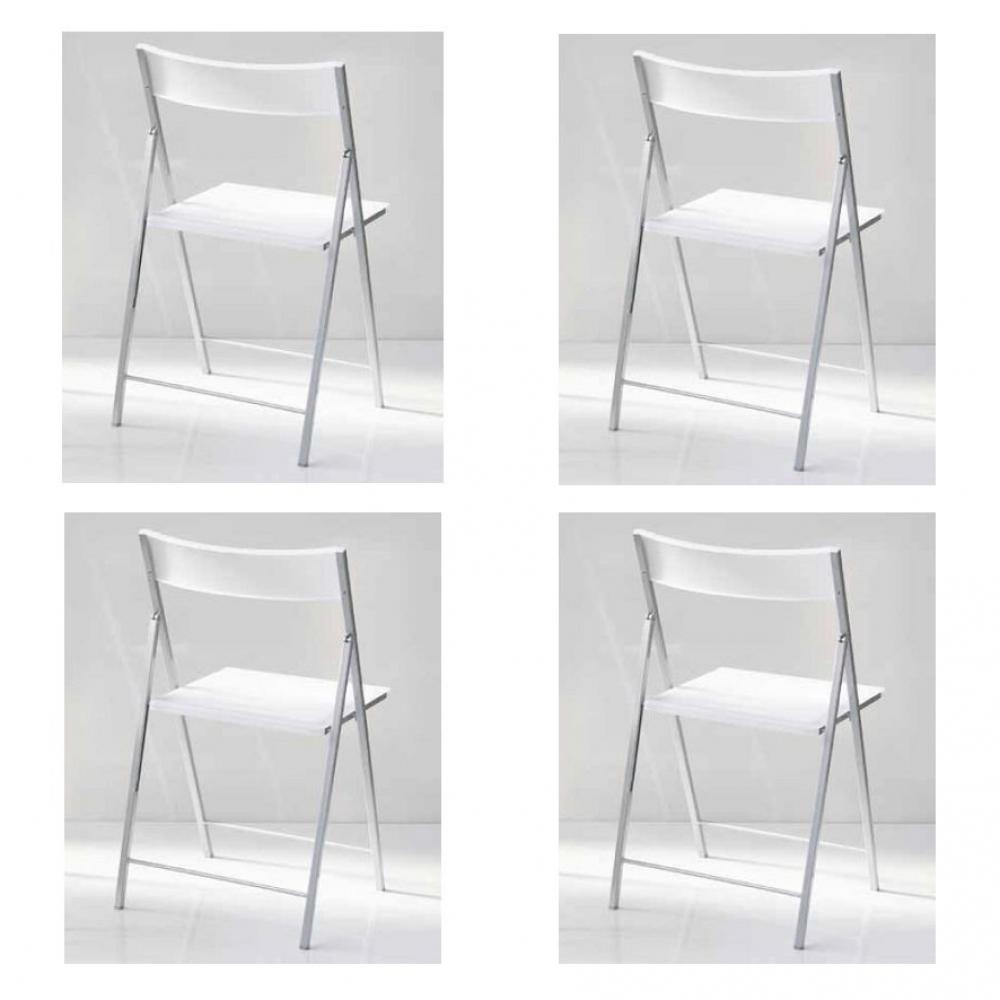 Lot de 4 chaises pliantes STEEL en polypropylène translucide blanc translucide et acier chromé.