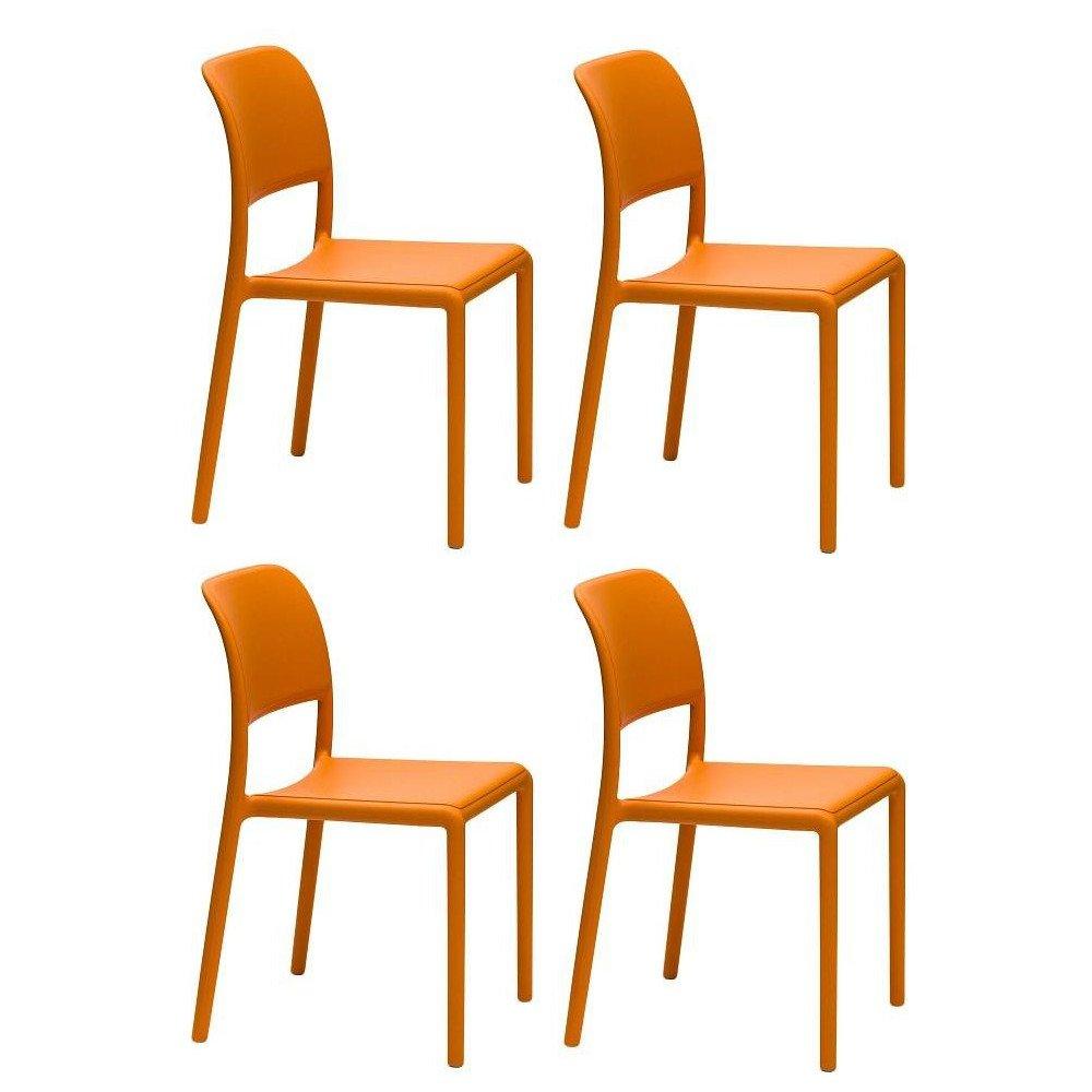 Lot de 4 chaises RIVER empilables design coloris orange.