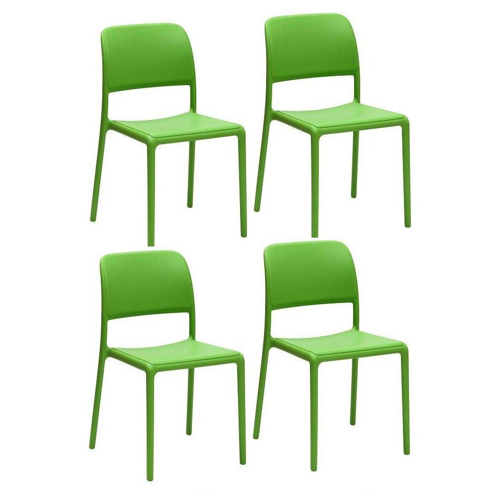 Lot de 4 chaises RIVER empilables design coloris vert.