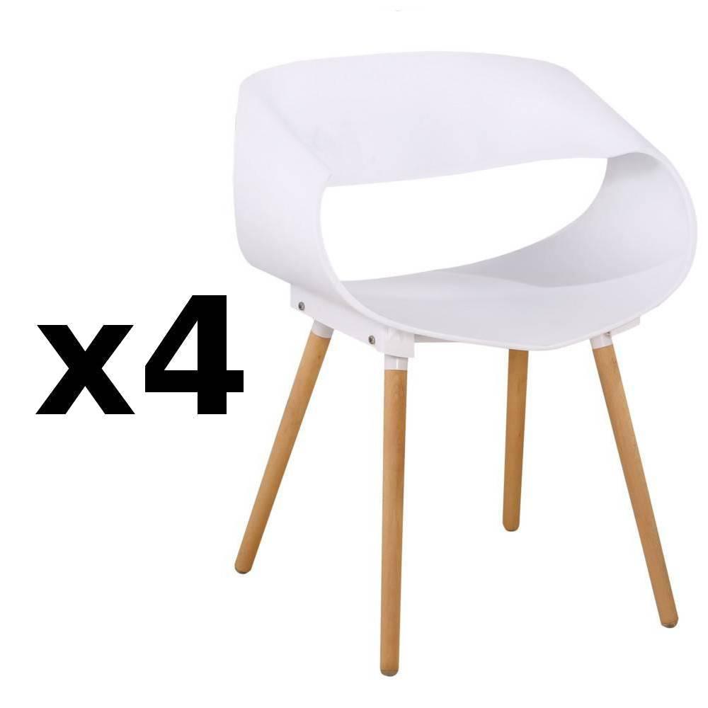 Lot de 4 chaises design scandinave ORBITAL blanche matte piétement chêne clair