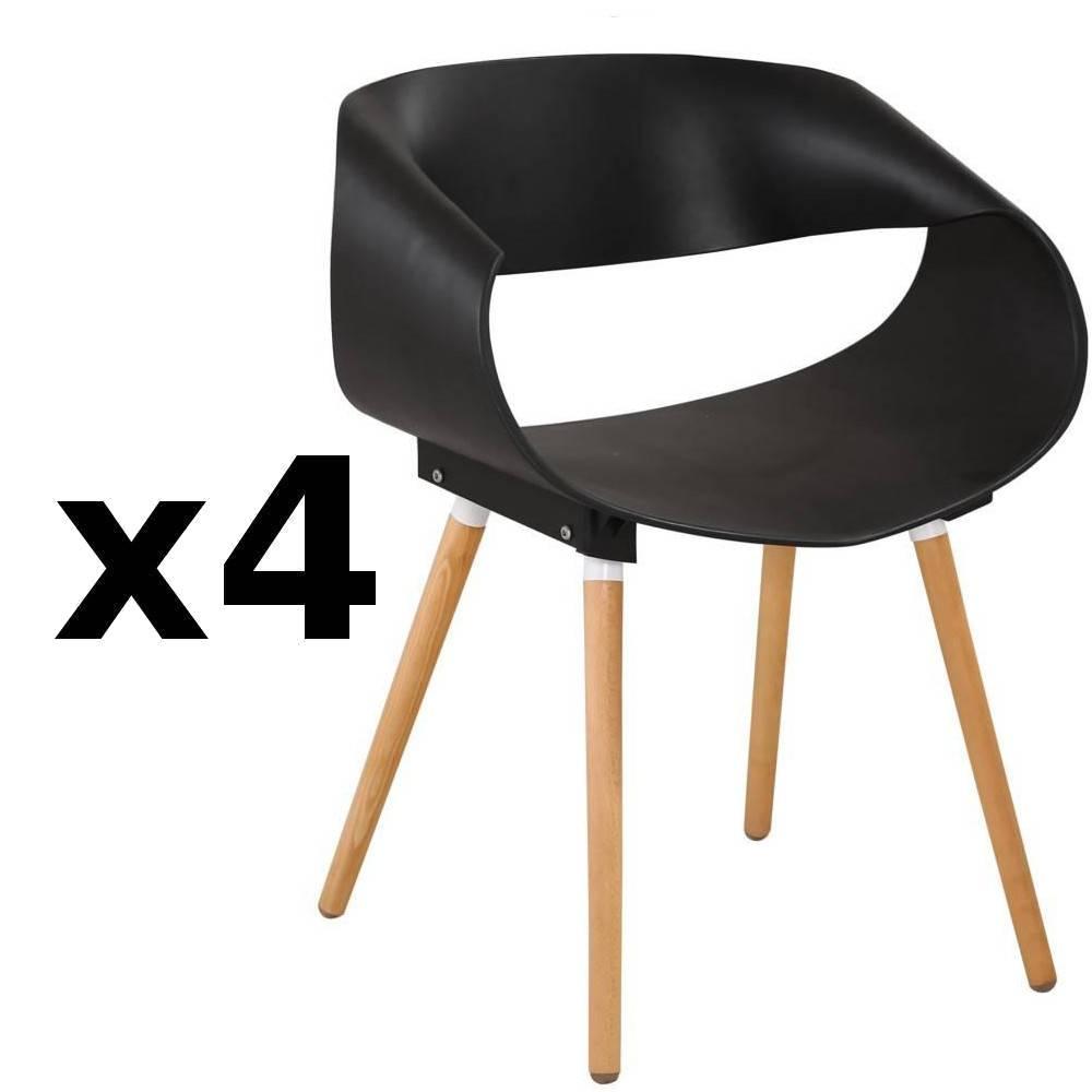 Lot de 4 chaises design scandinave ORBITAL noire matte piétement chêne clair