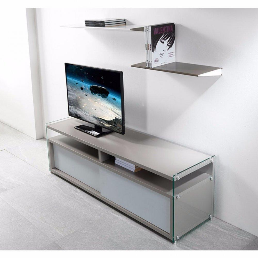 Meuble TV TALAC gris mat 2 portes coulissantes blanc mat