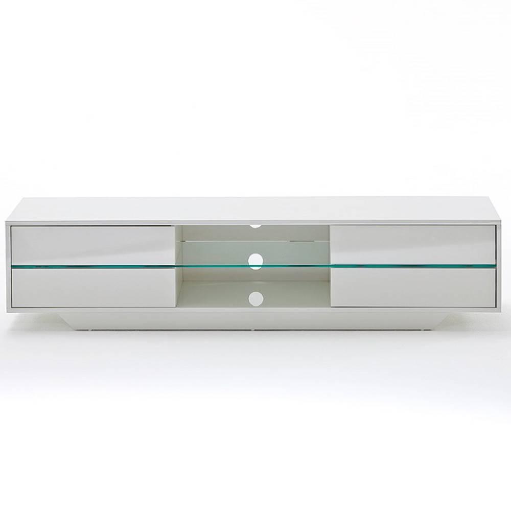 Meuble TV design BOSCO 4 tiroirs finition laqée blanc brillant éclairage led intégré