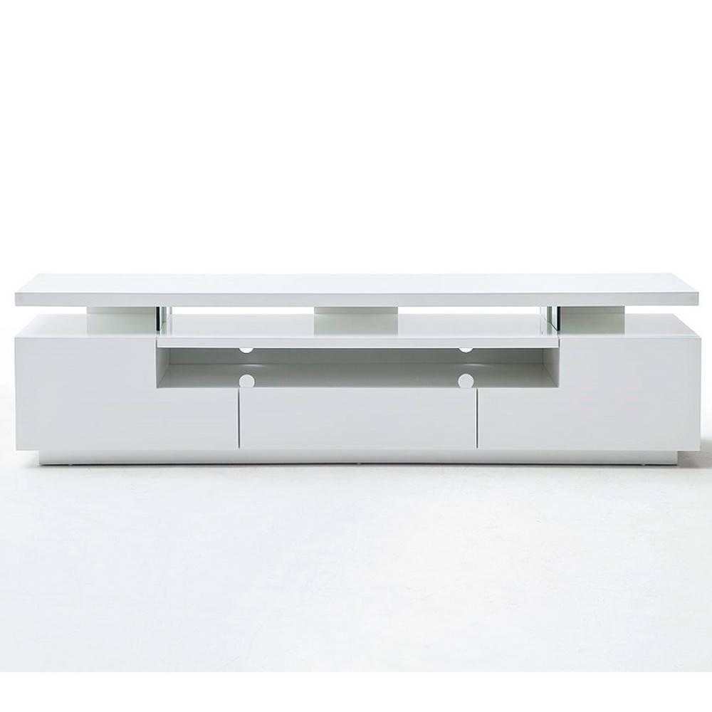 Meuble TV design ELIOS 3 tiroirs finition laquée blanc brillant éclairage led intégré