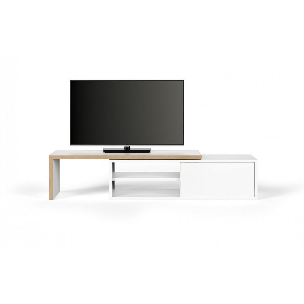 meuble TV modulable MOVE blanc mat et bois avec 1 porte coulissante
