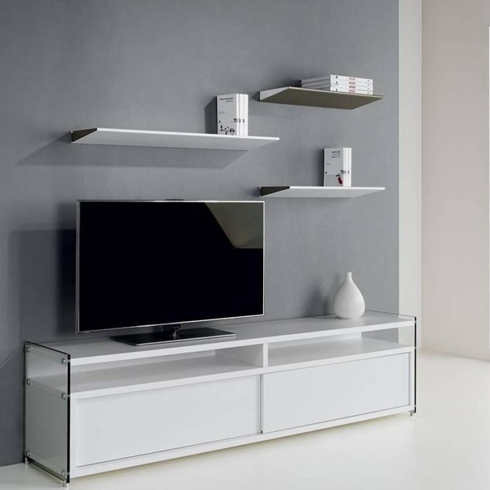 Meuble TV TALAC 180 cm 2 portes coulissantes blanc mat
