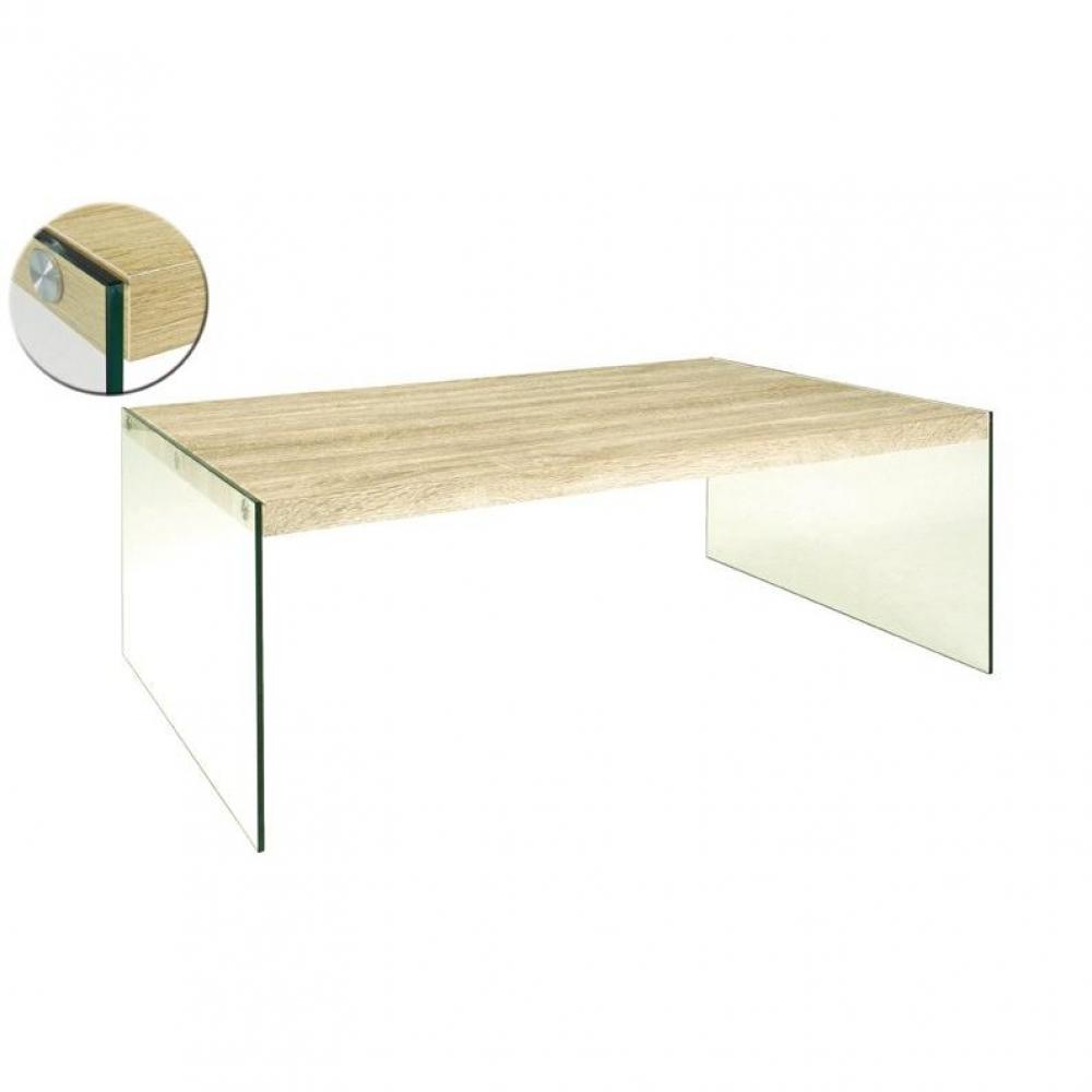 Table basse NINA 110 x 70 cm en verre et chêne clair