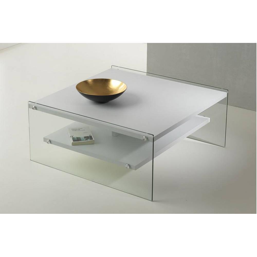 Table basse BELLA 2 plateaux blanc mat piétement en verre