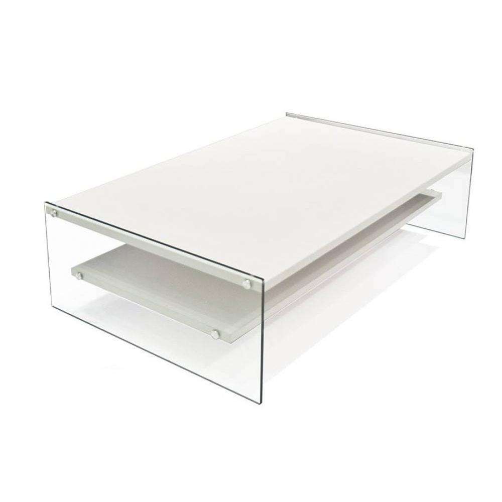 Table basse rectangle BELLA 2 plateaux blanc mat piétement en verre