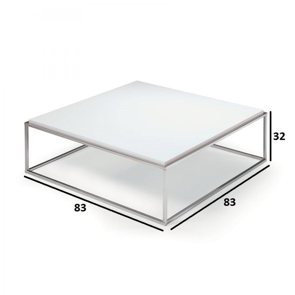 Table basse carrée MIMI XL blanc mat structure acier inoxydable poli