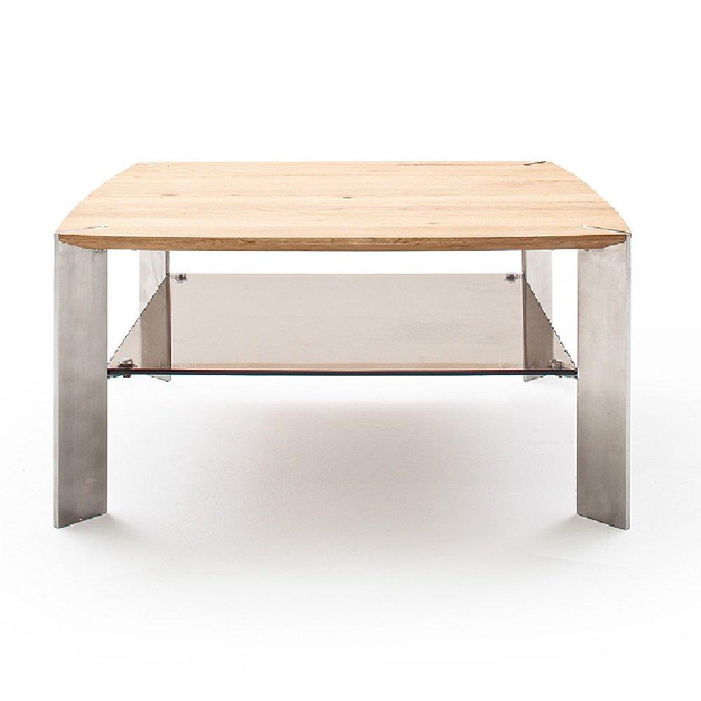 Table basse NEVERS en bois de chêne massif huilé et acier 80 x 80 cm
