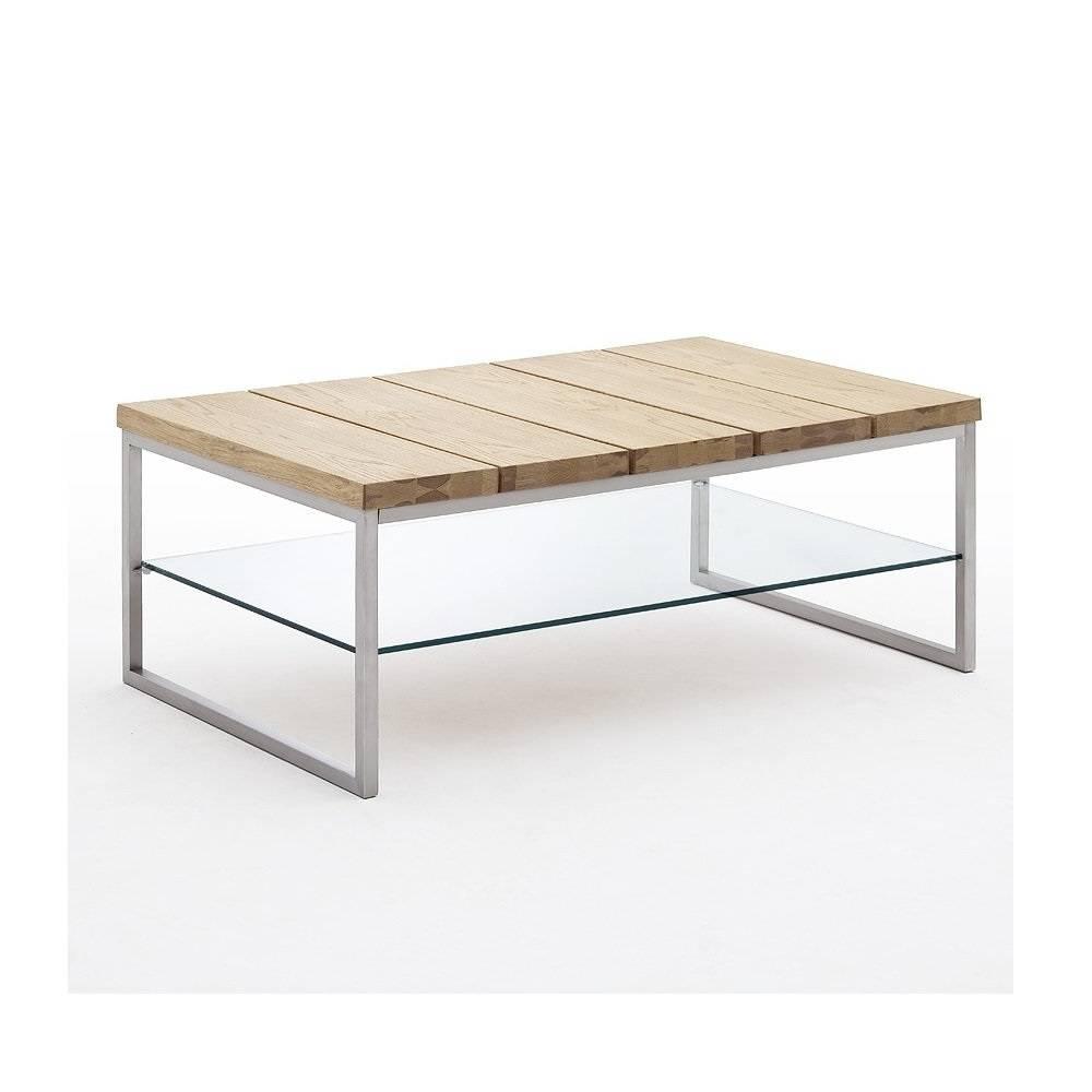 Table basse NORMANDIE 100 x 60 cm en chêne noueux métal et verre